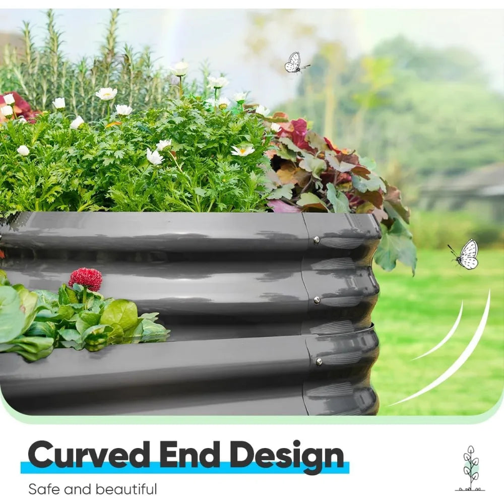 Quictent Galvanized Tiered Raised Garden Bed Kit Oval Planting Box 43x63x31.5 Inches for Vegetables Outdoor 3-in-1 Assembly Modular