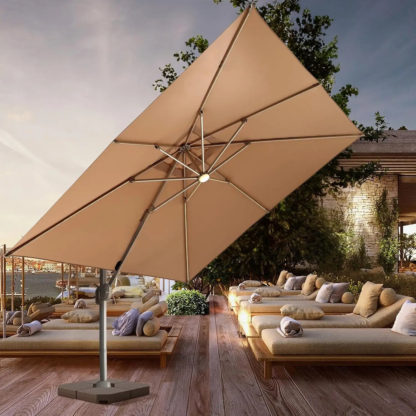 wikiwiki 10x13 FT Rectangular Cantilever Patio Umbrella, Offset Umbrella Outdoor Patio with 360° Rotation and Unlimited Tilting