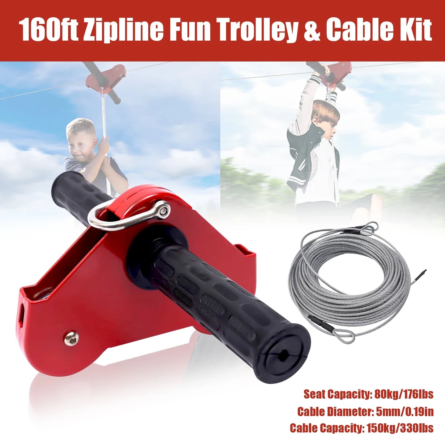160FT Zipline Set with Stainless Steel Spring Brake & Seat for Exciting Outdoor Adventures Camping Tools Hiking Accessories