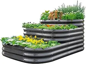 Quictent Galvanized Tiered Raised Garden Bed Kit Oval Planting Box 43x63x31.5 Inches for Vegetables Outdoor 3-in-1 Assembly Modular
