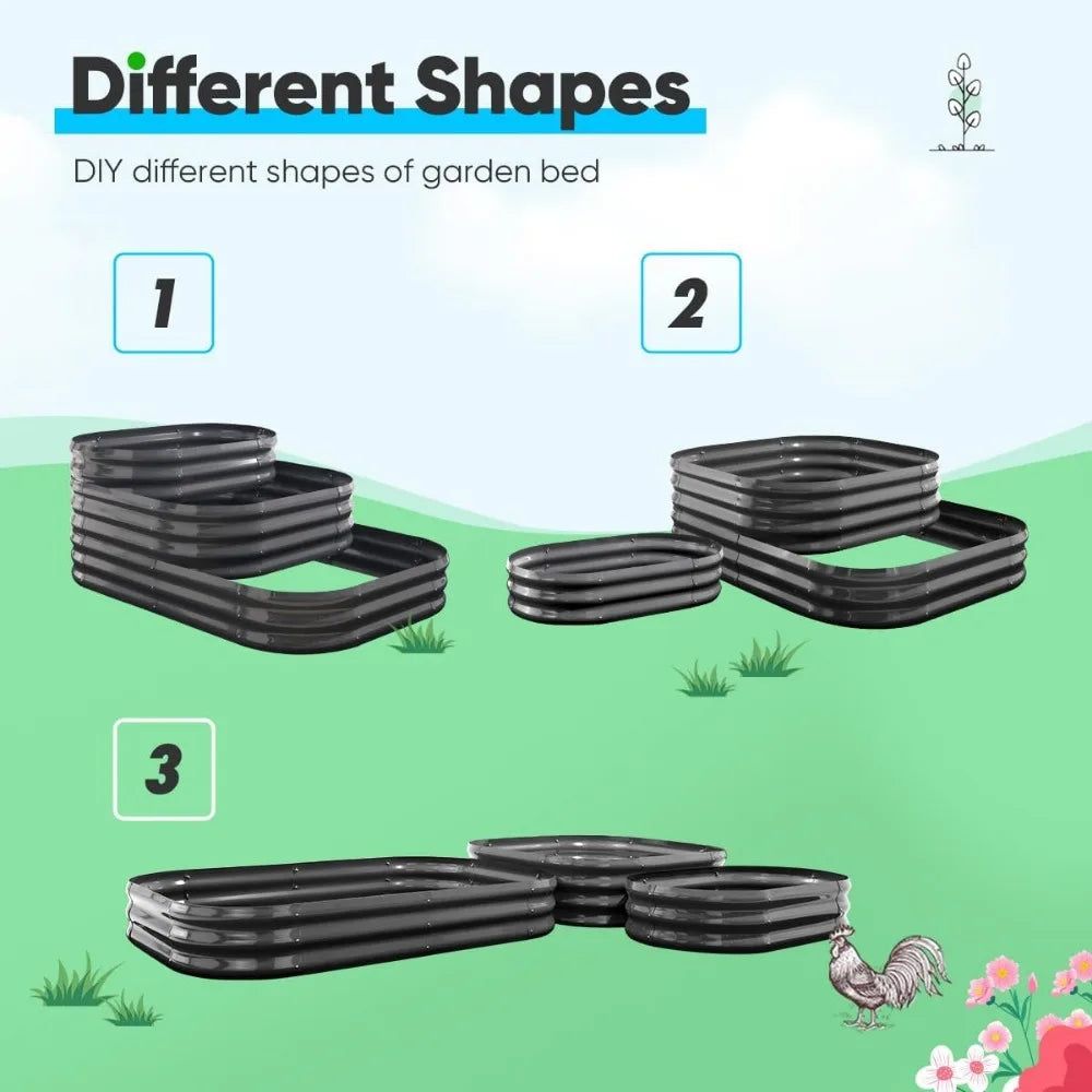 Quictent Galvanized Tiered Raised Garden Bed Kit Oval Planting Box 43x63x31.5 Inches for Vegetables Outdoor 3-in-1 Assembly Modular