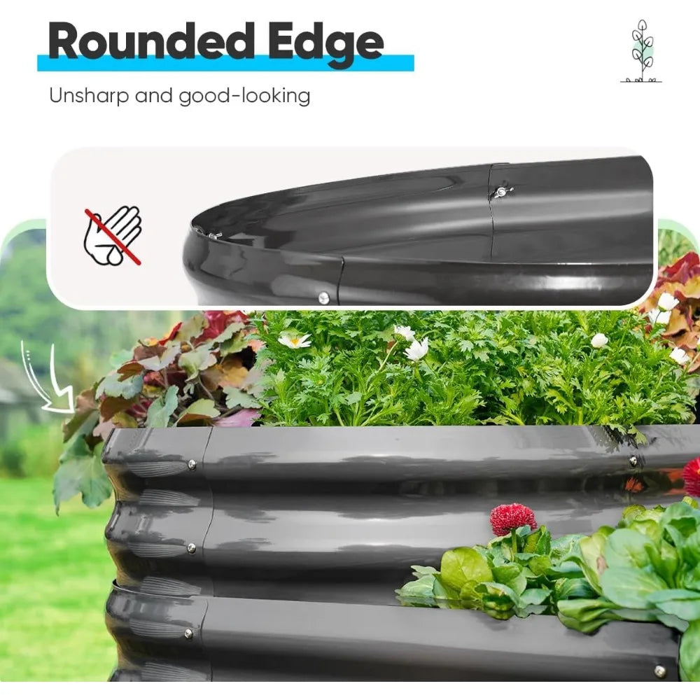 Quictent Galvanized Tiered Raised Garden Bed Kit Oval Planting Box 43x63x31.5 Inches for Vegetables Outdoor 3-in-1 Assembly Modular