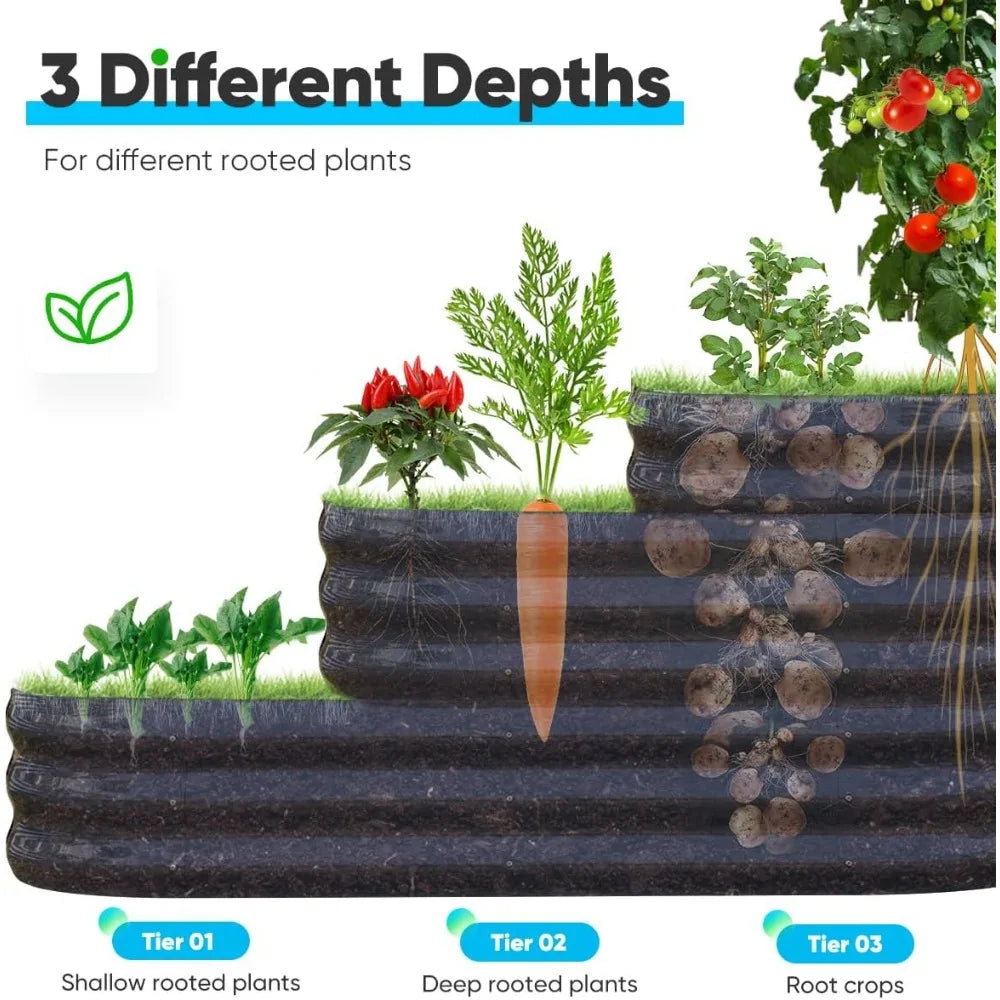 Quictent Galvanized Tiered Raised Garden Bed Kit Oval Planting Box 43x63x31.5 Inches for Vegetables Outdoor 3-in-1 Assembly Modular