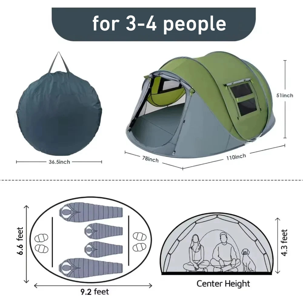 3-4 People Outdoor Throw Open Tent Automatic Pop Up Tents