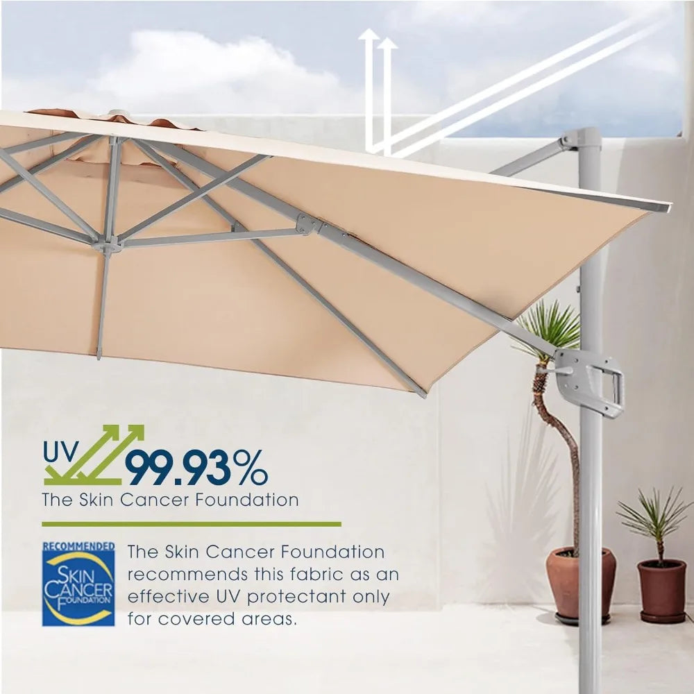 wikiwiki 10x13 FT Rectangular Cantilever Patio Umbrella, Offset Umbrella Outdoor Patio with 360° Rotation and Unlimited Tilting