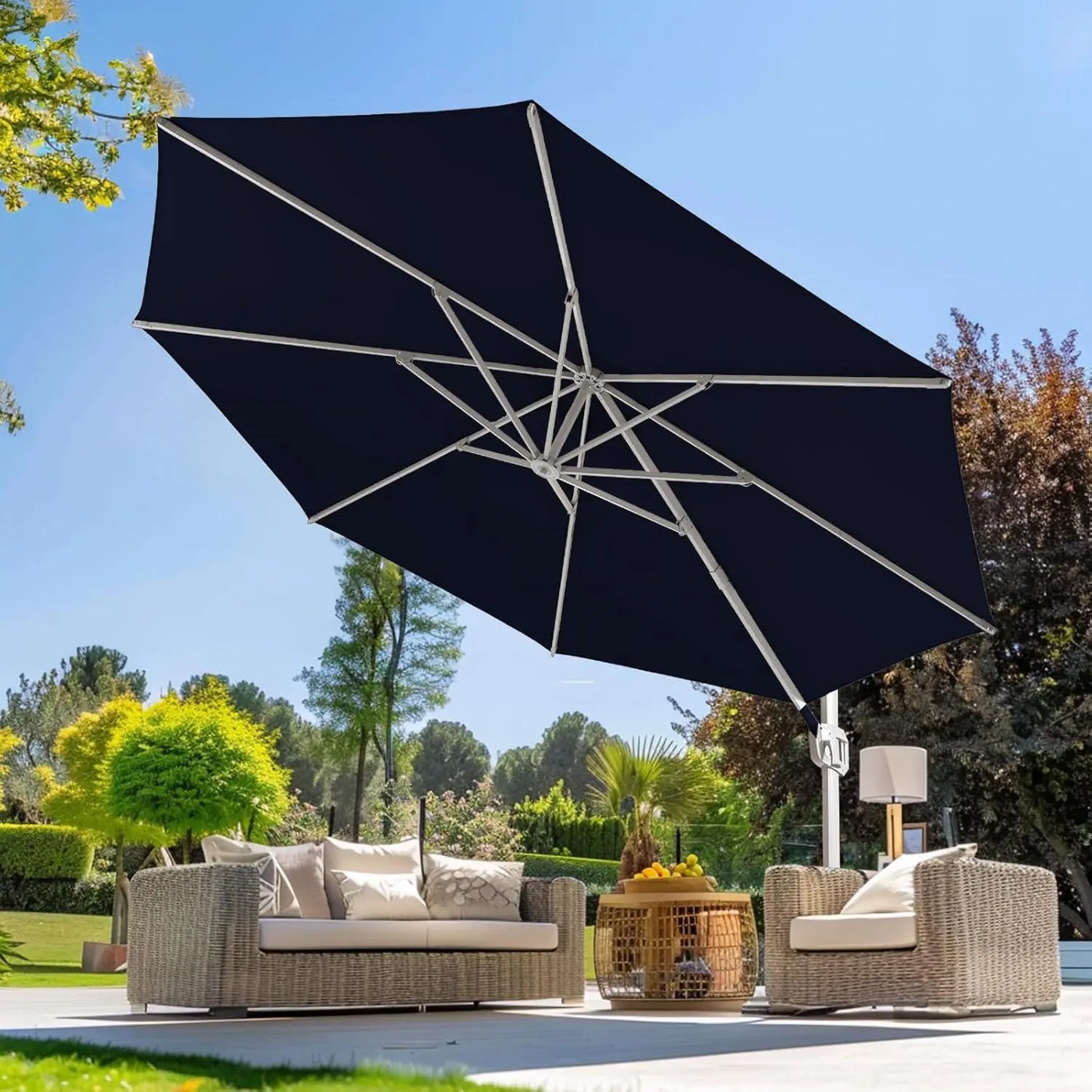 wikiwiki 10x13 FT Rectangular Cantilever Patio Umbrella, Offset Umbrella Outdoor Patio with 360° Rotation and Unlimited Tilting