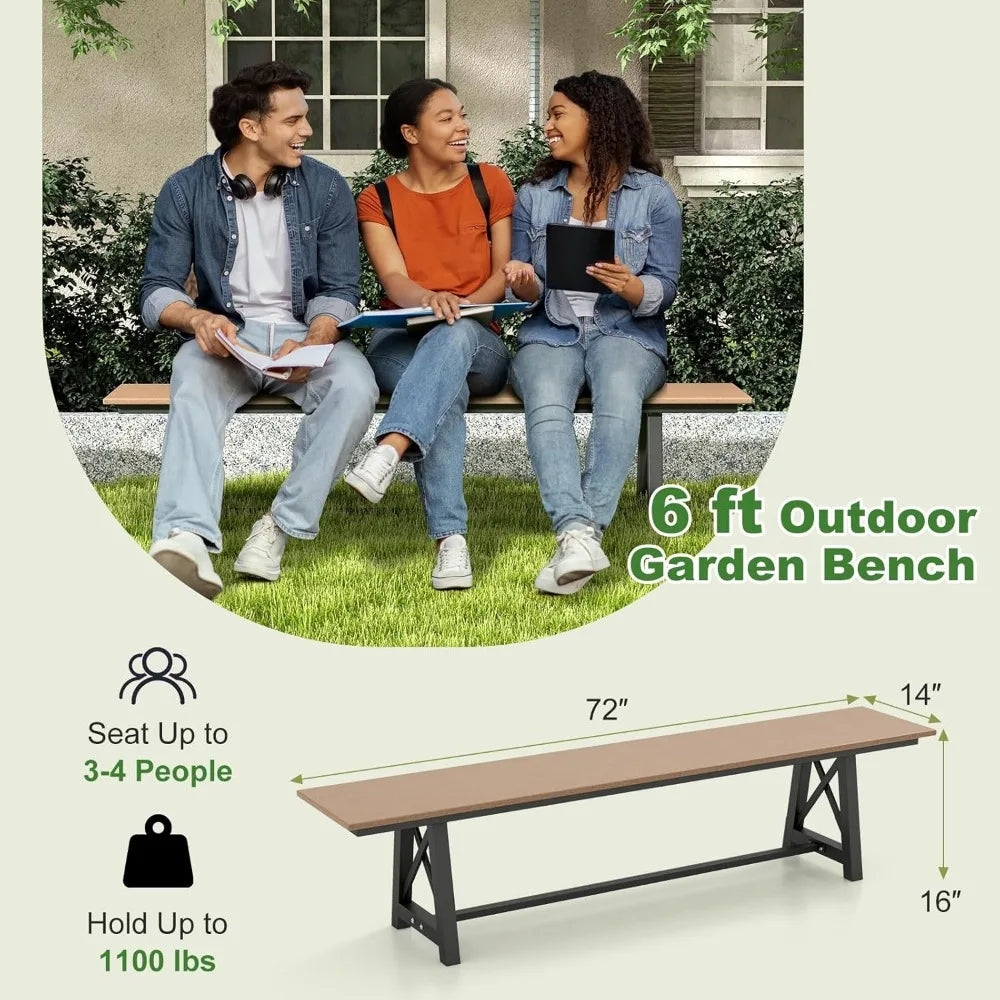 Outdoor Bench Set of 2 Garden Bench 72 Inch Long Metal Frame 1100 Pounds Capacity Weatherproof