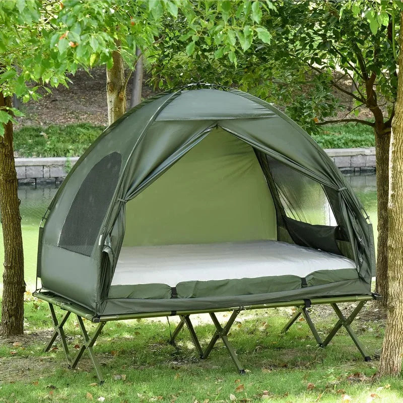Outsunny 2 Person Foldable Camping Cot with Tent and Bedspread