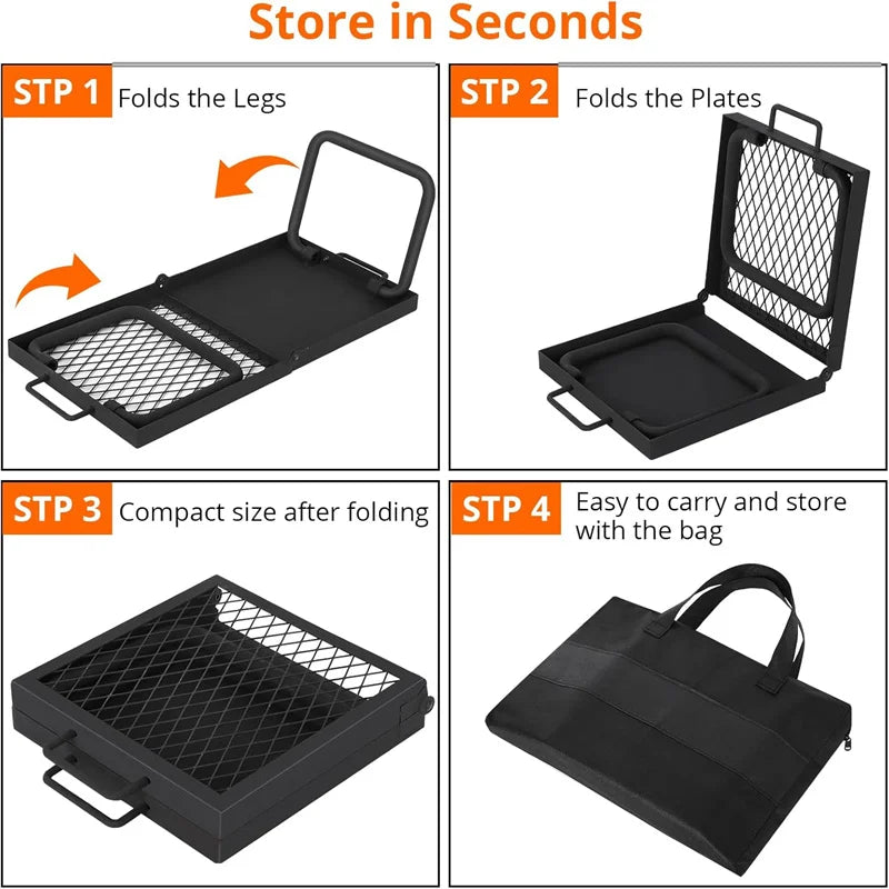 Folding Campfire Grill Heavy Duty Steel Mesh Grate Portable Grilling Rack
