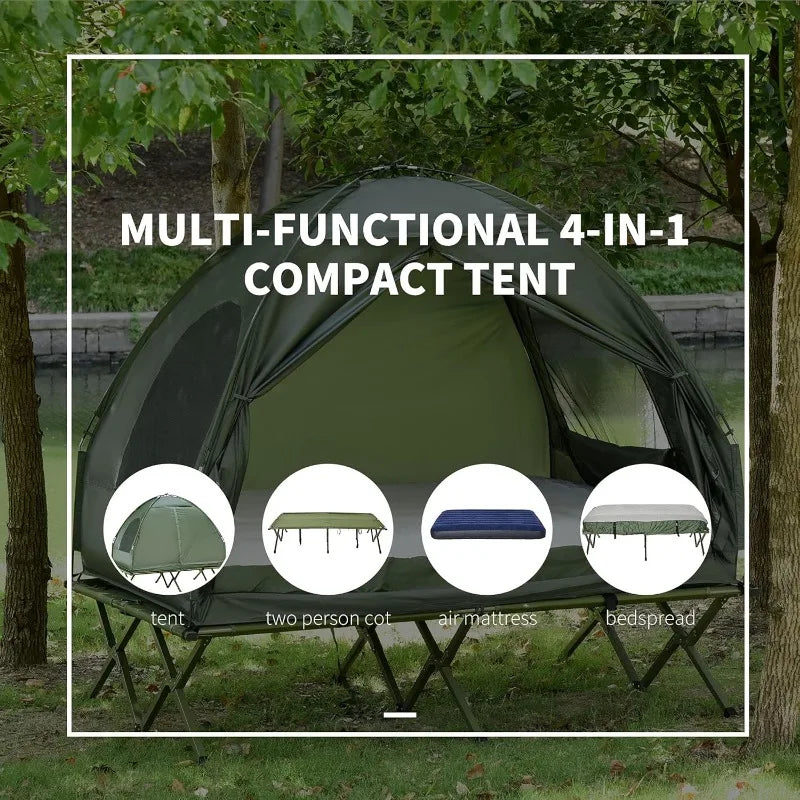 Outsunny 2 Person Foldable Camping Cot with Tent and Bedspread
