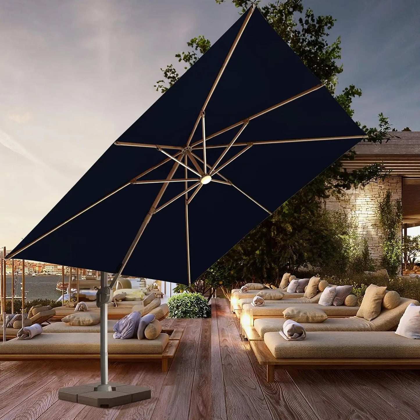 wikiwiki 10x13 FT Rectangular Cantilever Patio Umbrella, Offset Umbrella Outdoor Patio with 360° Rotation and Unlimited Tilting