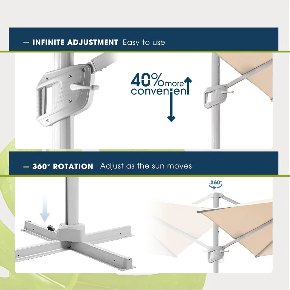 wikiwiki 10x13 FT Rectangular Cantilever Patio Umbrella, Offset Umbrella Outdoor Patio with 360° Rotation and Unlimited Tilting