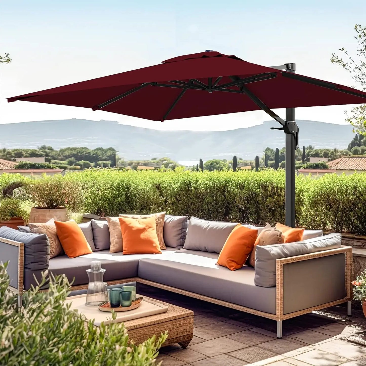 wikiwiki 10x13 FT Rectangular Cantilever Patio Umbrella, Offset Umbrella Outdoor Patio with 360° Rotation and Unlimited Tilting