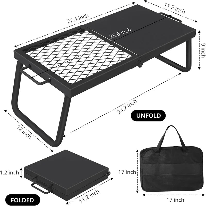 Folding Campfire Grill Heavy Duty Steel Mesh Grate Portable Grilling Rack