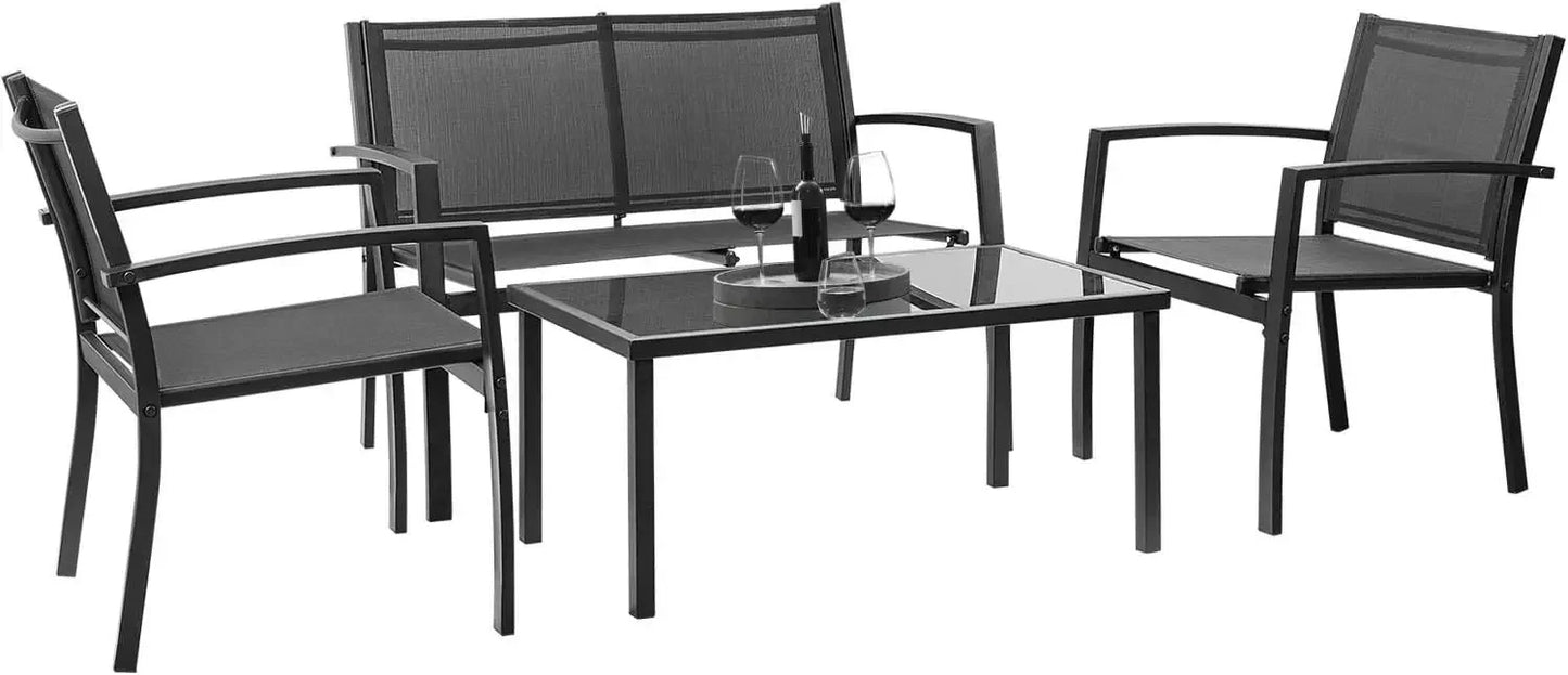 4 Pieces Patio Furniture Set Outdoor Garden Patio Conversation Sets Poolside Lawn Chairs with Glass Coffee Table