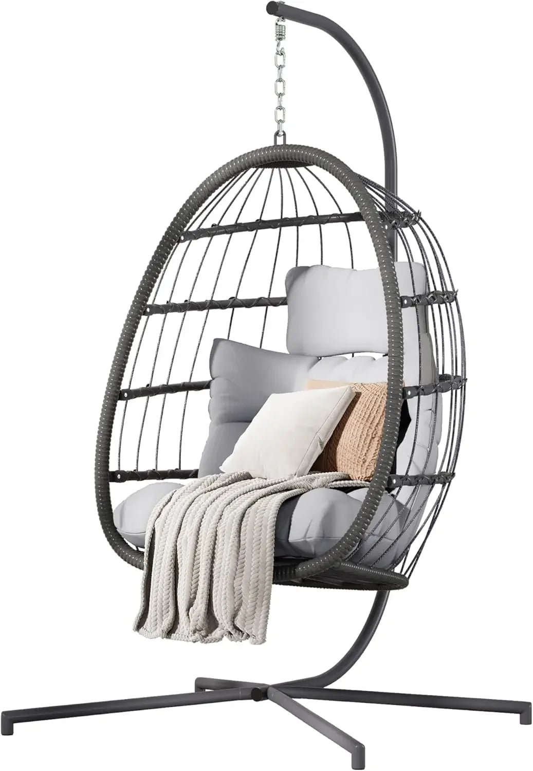 Double Hanging Egg Chair with Stand Patio Hammock Swing Chair Cushion Loveseat for Bedroom Balcony Garden Indoor Use