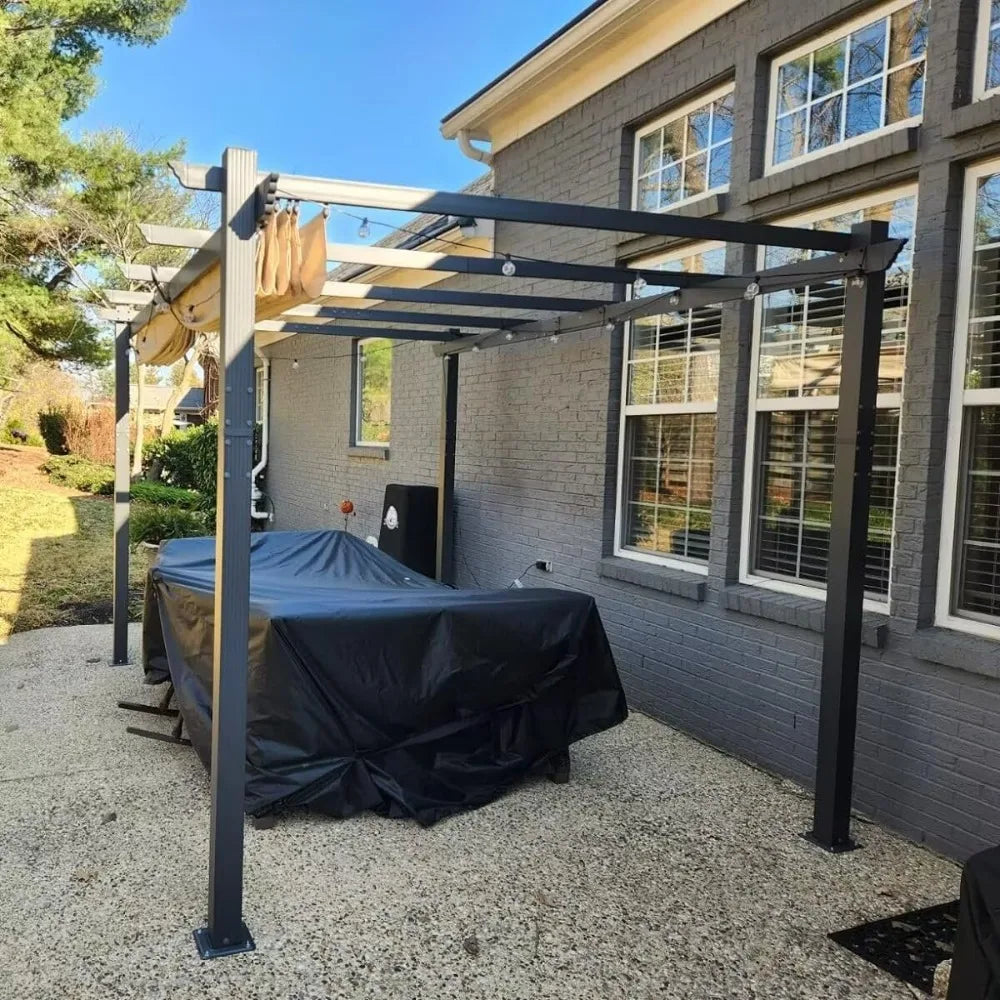 Domi Outdoor Living 10 X 10 Outdoor Retractable Pergola with Weather Resistant Canopy Aluminum Garden Patio Grill Gazebo