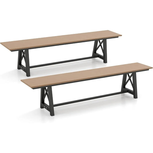 Outdoor Bench Set of 2 Garden Bench 72 Inch Long Metal Frame 1100 Pounds Capacity Weatherproof