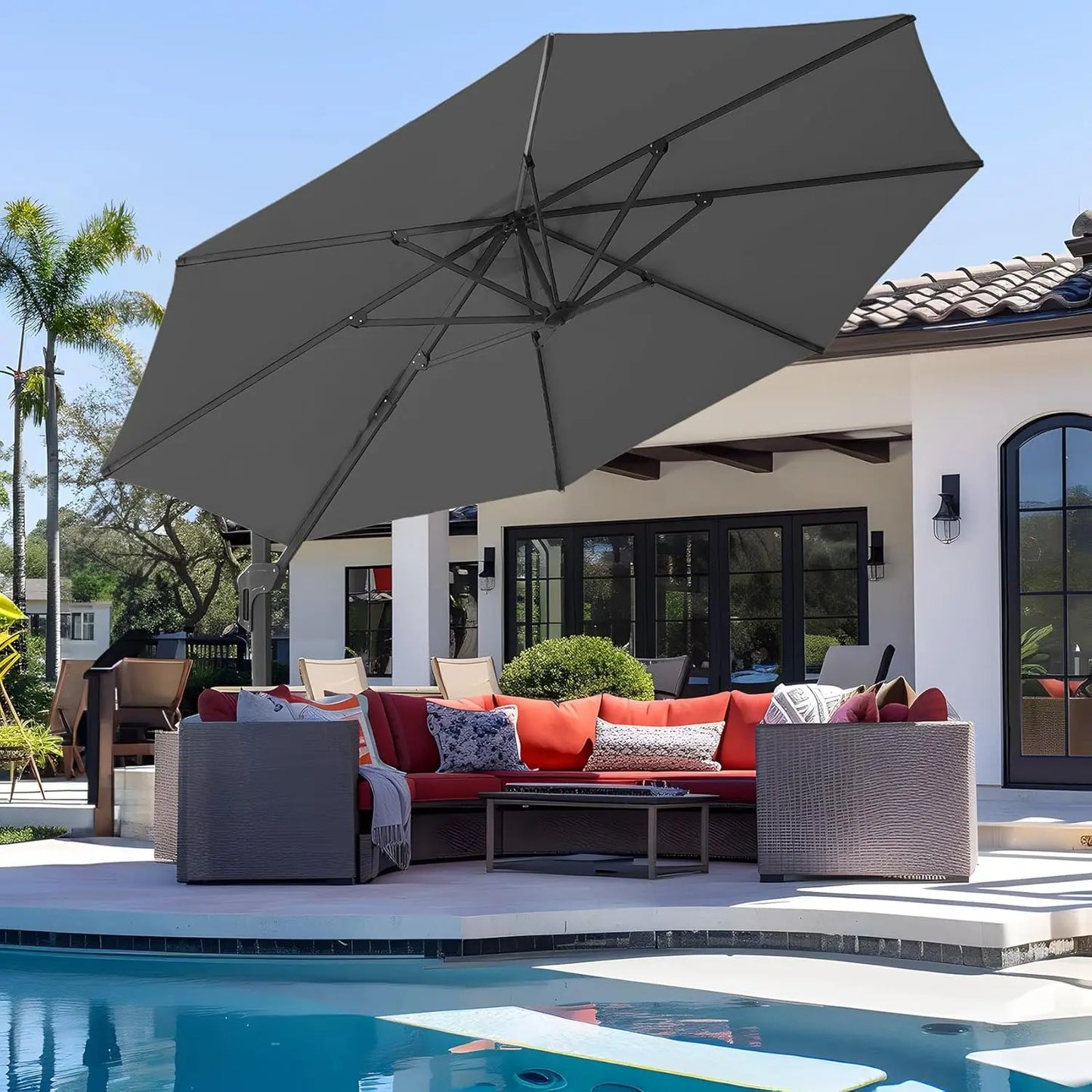 wikiwiki 10x13 FT Rectangular Cantilever Patio Umbrella, Offset Umbrella Outdoor Patio with 360° Rotation and Unlimited Tilting
