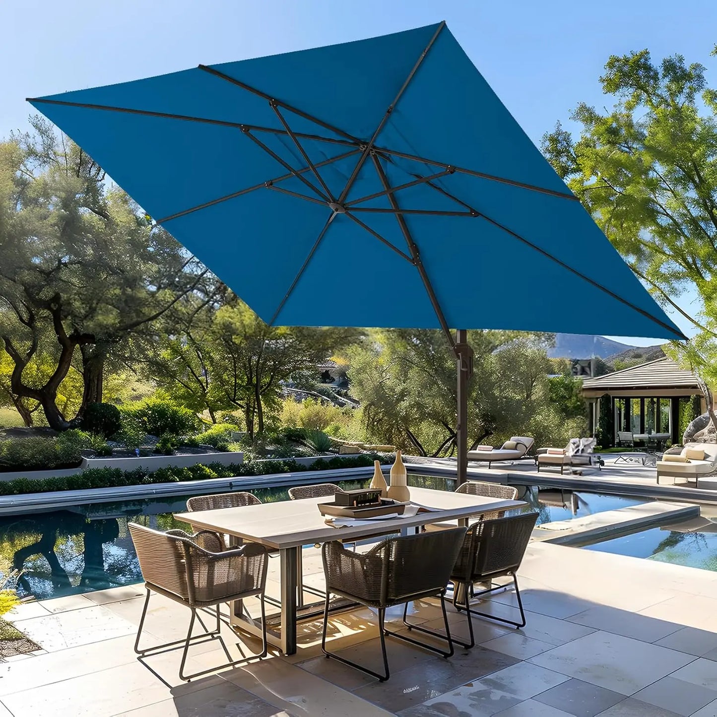 wikiwiki 10x13 FT Rectangular Cantilever Patio Umbrella, Offset Umbrella Outdoor Patio with 360° Rotation and Unlimited Tilting