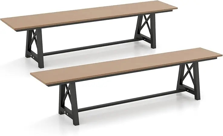 Outdoor Bench Set of 2 Garden Bench 72 Inch Long Metal Frame 1100 Pounds Capacity Weatherproof
