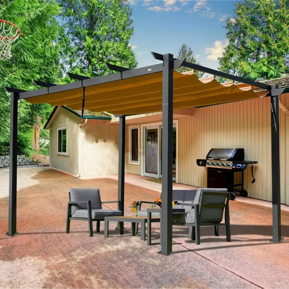 Domi Outdoor Living 10 X 10 Outdoor Retractable Pergola with Weather Resistant Canopy Aluminum Garden Patio Grill Gazebo