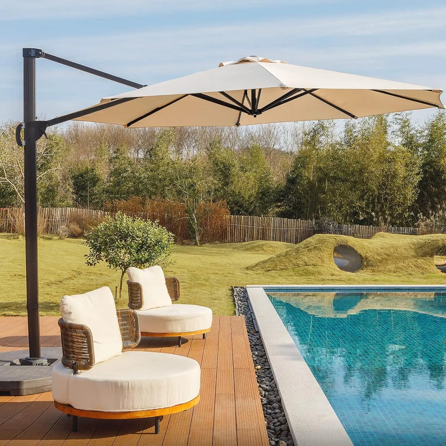 wikiwiki 10x13 FT Rectangular Cantilever Patio Umbrella, Offset Umbrella Outdoor Patio with 360° Rotation and Unlimited Tilting