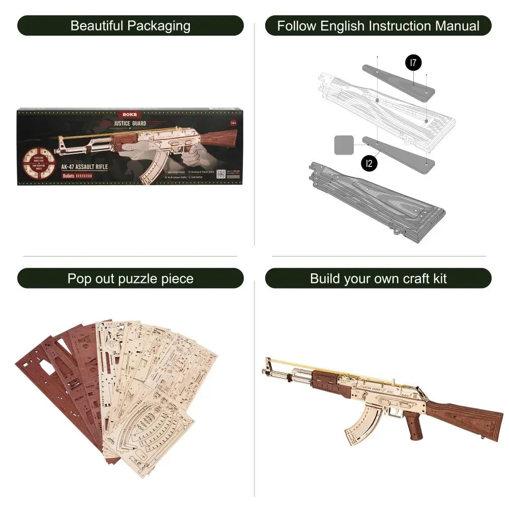 Robotime Rokr AK47 3D Wooden Gun Funny DIY Building Toy