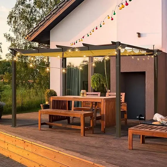 Domi Outdoor Living 10 X 10 Outdoor Retractable Pergola with Weather Resistant Canopy Aluminum Garden Patio Grill Gazebo