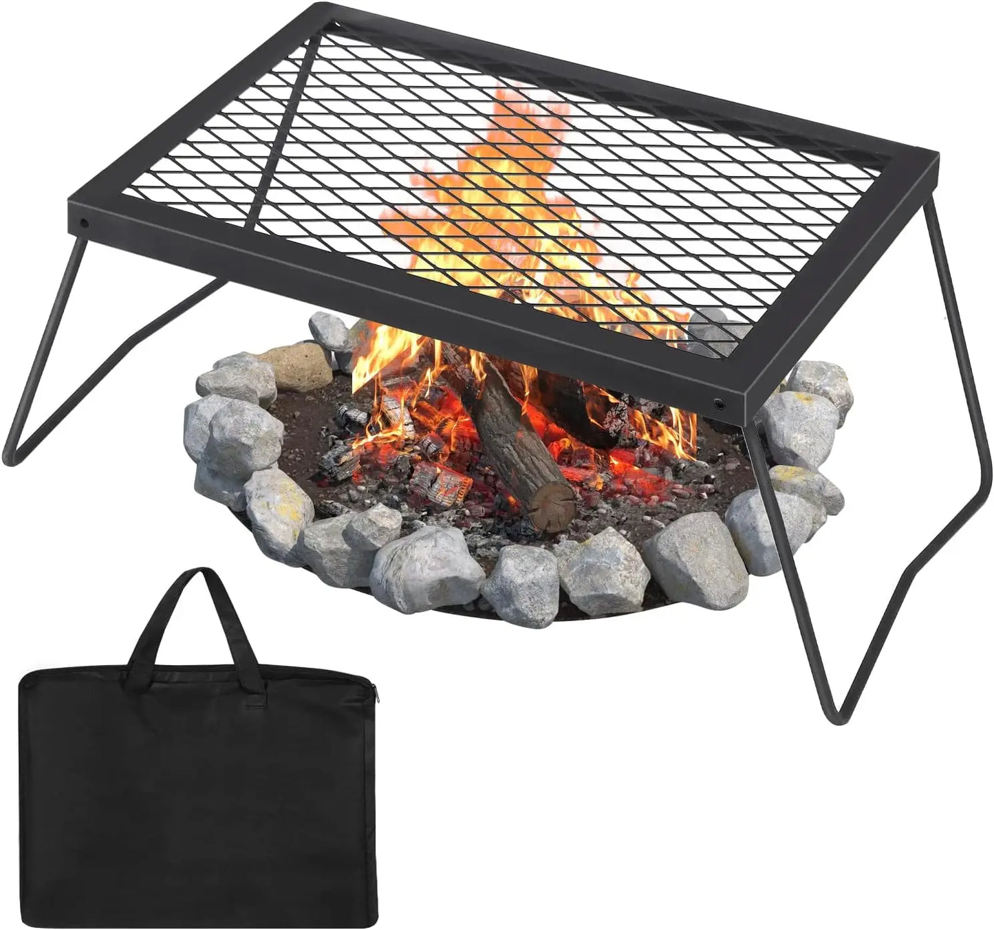 Folding Campfire Grill Heavy Duty Steel Mesh Grate Portable Grilling Rack