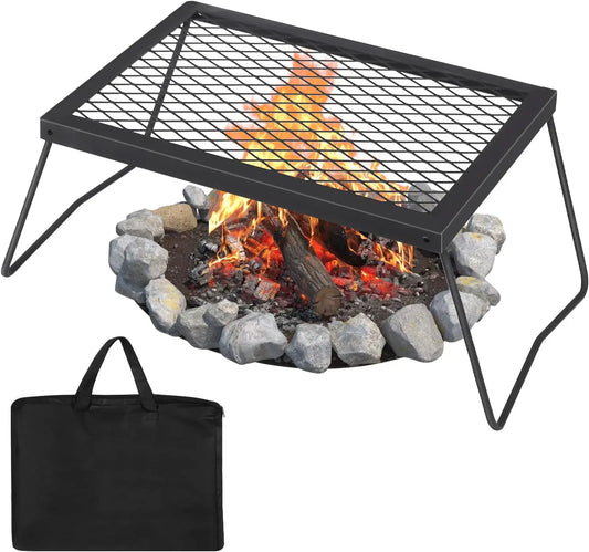 Folding Campfire Grill Heavy Duty Steel Mesh Grate Portable Grilling Rack