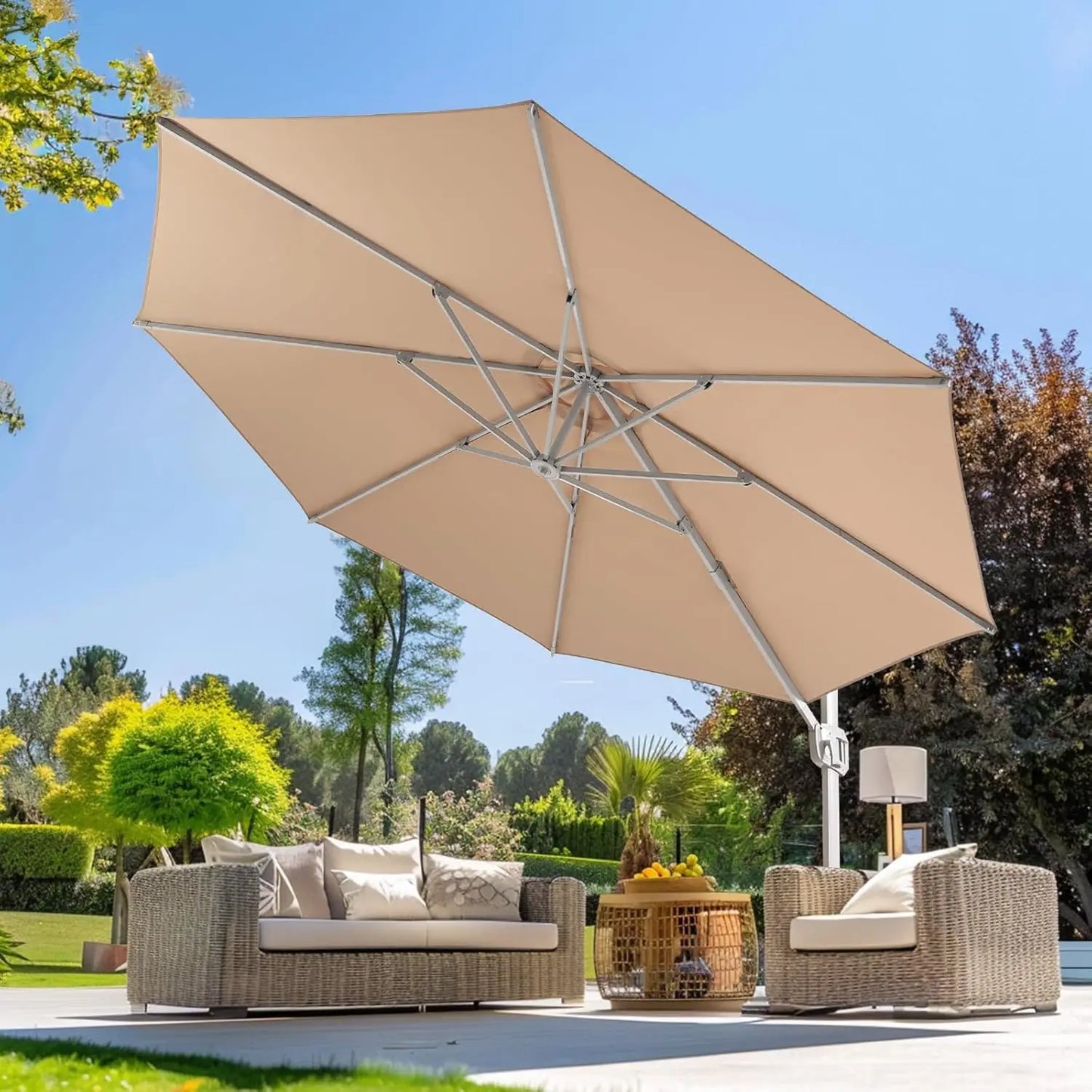 wikiwiki 10x13 FT Rectangular Cantilever Patio Umbrella, Offset Umbrella Outdoor Patio with 360° Rotation and Unlimited Tilting