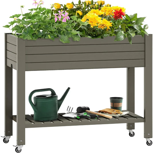 YITAHOME Elevated Garden Bed Kit 3.6x1.5x2.8 FT with Legs and Wheels Outdoor Large Resin Planter Box Stand with Drain Plug