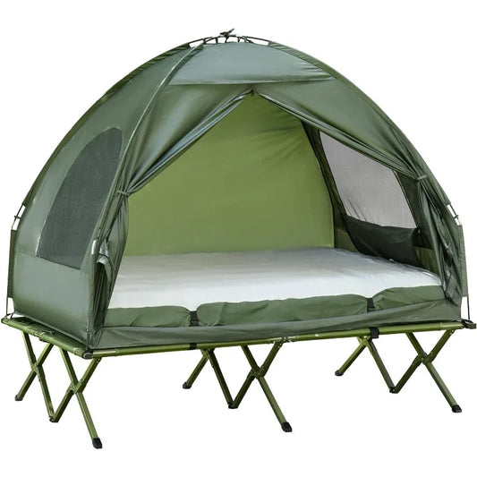 Outsunny 2 Person Foldable Camping Cot with Tent and Bedspread