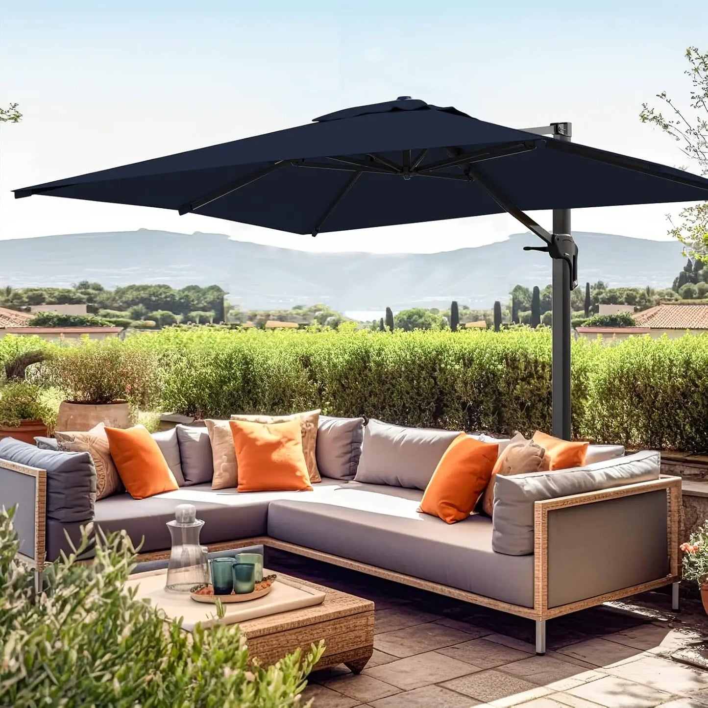 wikiwiki 10x13 FT Rectangular Cantilever Patio Umbrella, Offset Umbrella Outdoor Patio with 360° Rotation and Unlimited Tilting