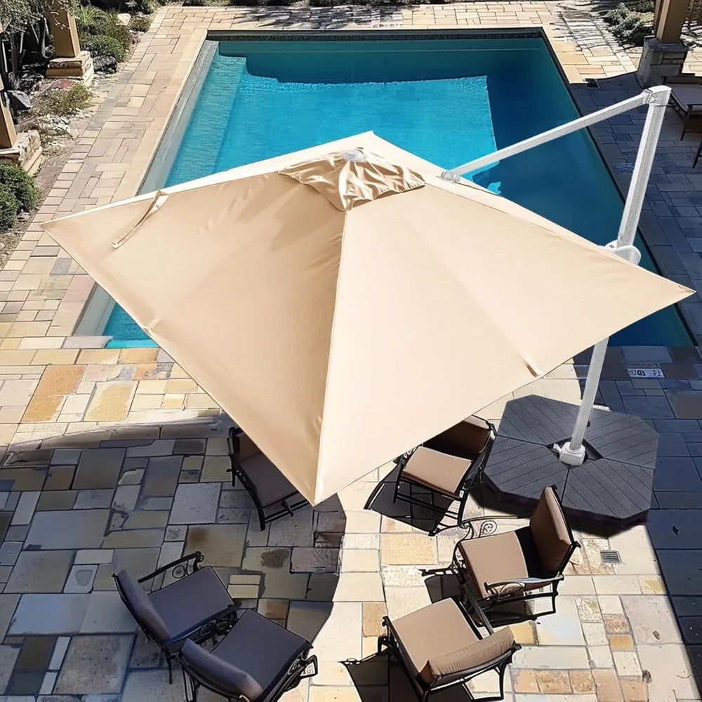 wikiwiki 10x13 FT Rectangular Cantilever Patio Umbrella, Offset Umbrella Outdoor Patio with 360° Rotation and Unlimited Tilting