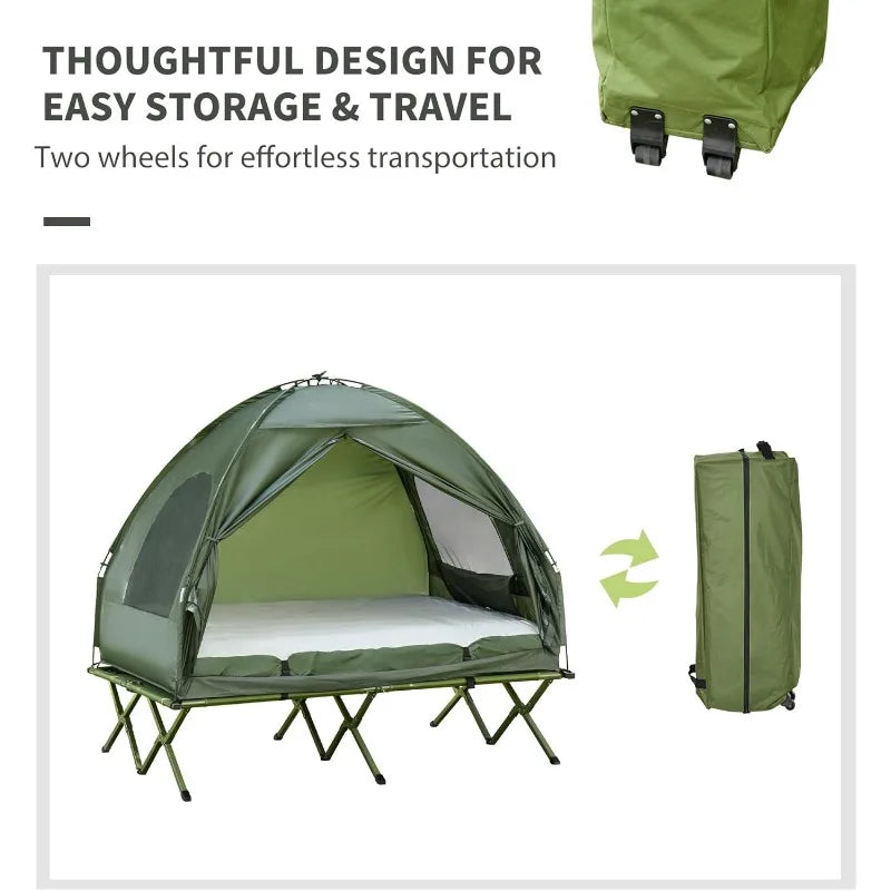 Outsunny 2 Person Foldable Camping Cot with Tent and Bedspread