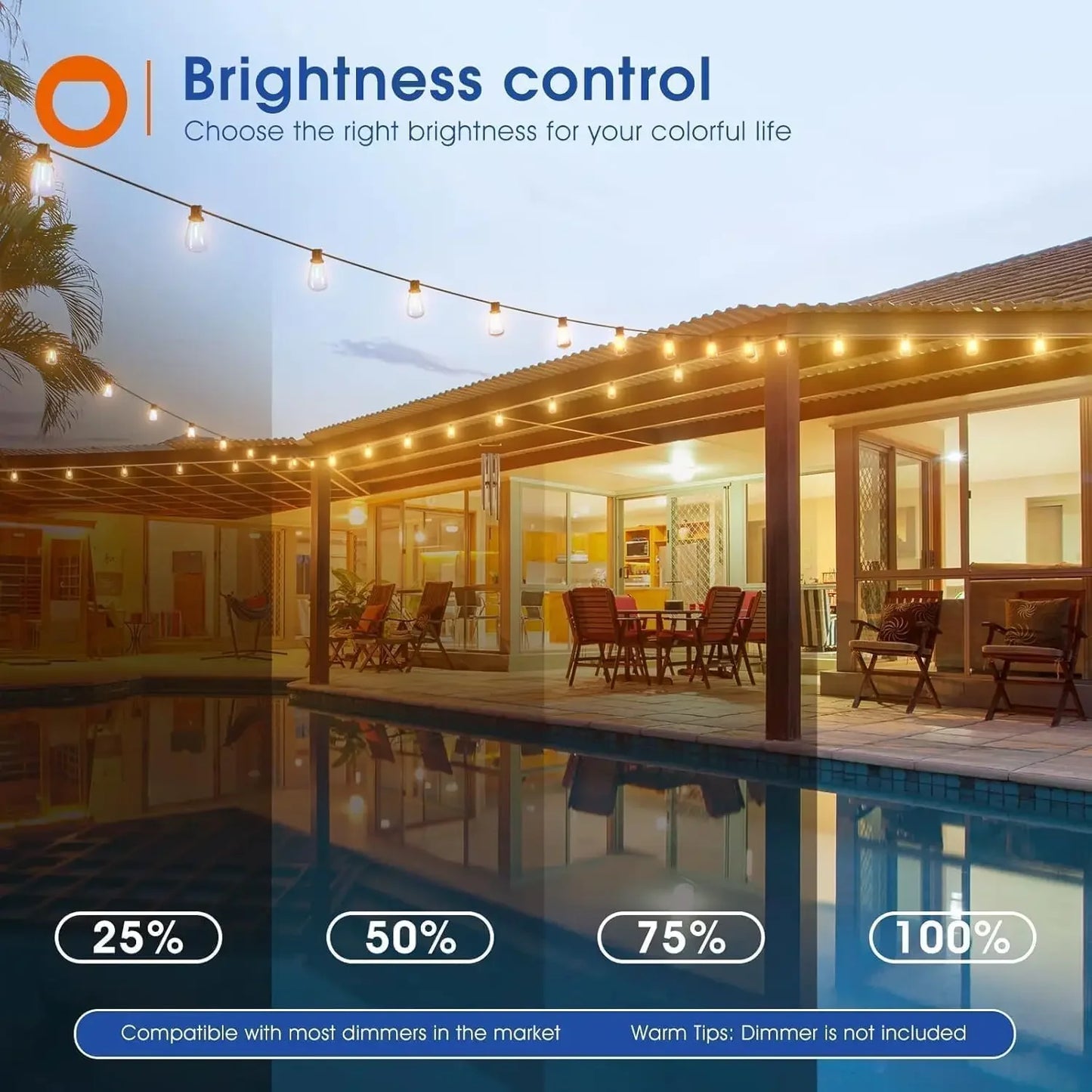 150FT LED Outdoor String Lights Waterproof Patio Lights Shatterproof ST38 Replaceable Bulbs Dimmable Hanging Lights