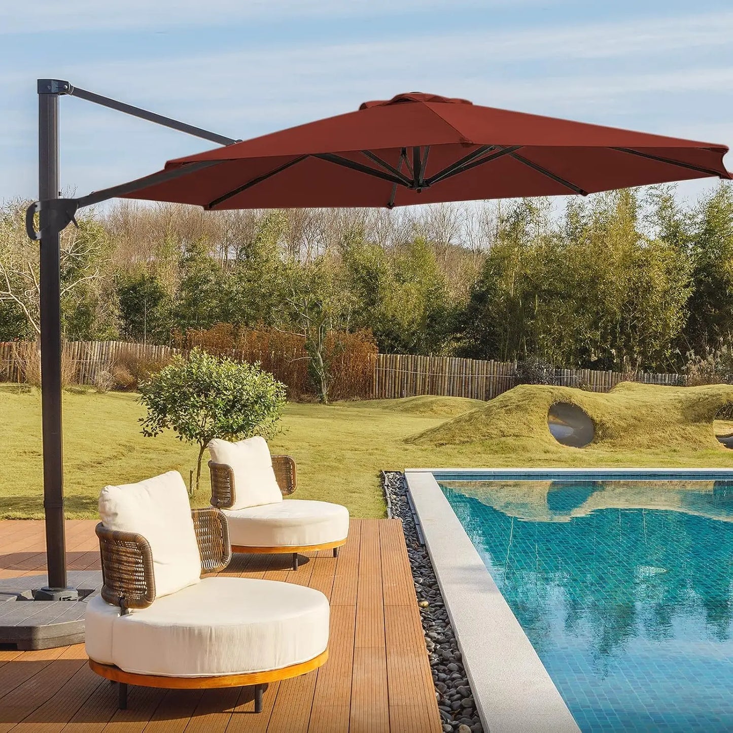 wikiwiki 10x13 FT Rectangular Cantilever Patio Umbrella, Offset Umbrella Outdoor Patio with 360° Rotation and Unlimited Tilting