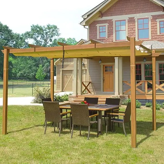 Domi Outdoor Living 10 X 10 Outdoor Retractable Pergola with Weather Resistant Canopy Aluminum Garden Patio Grill Gazebo