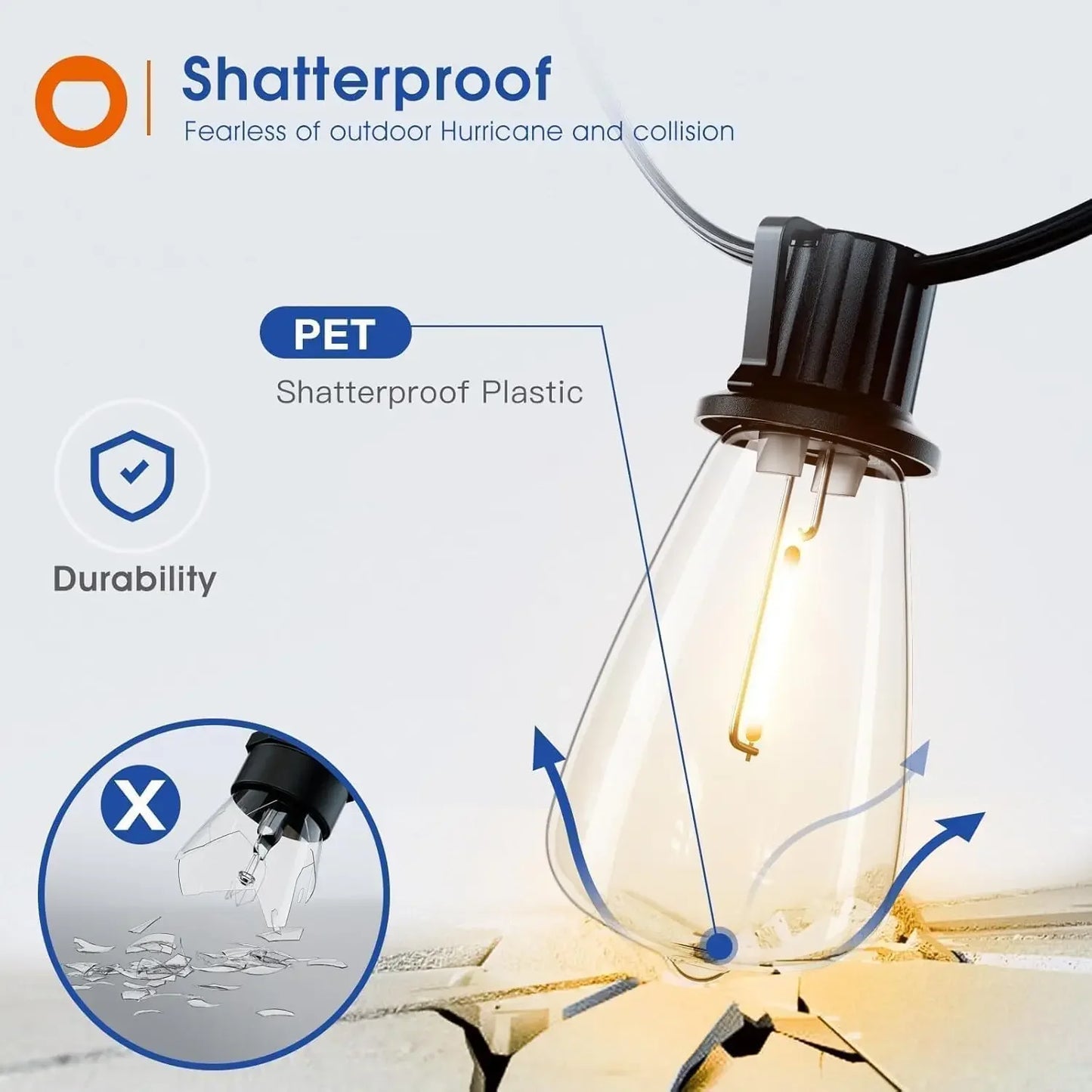 150FT LED Outdoor String Lights Waterproof Patio Lights Shatterproof ST38 Replaceable Bulbs Dimmable Hanging Lights