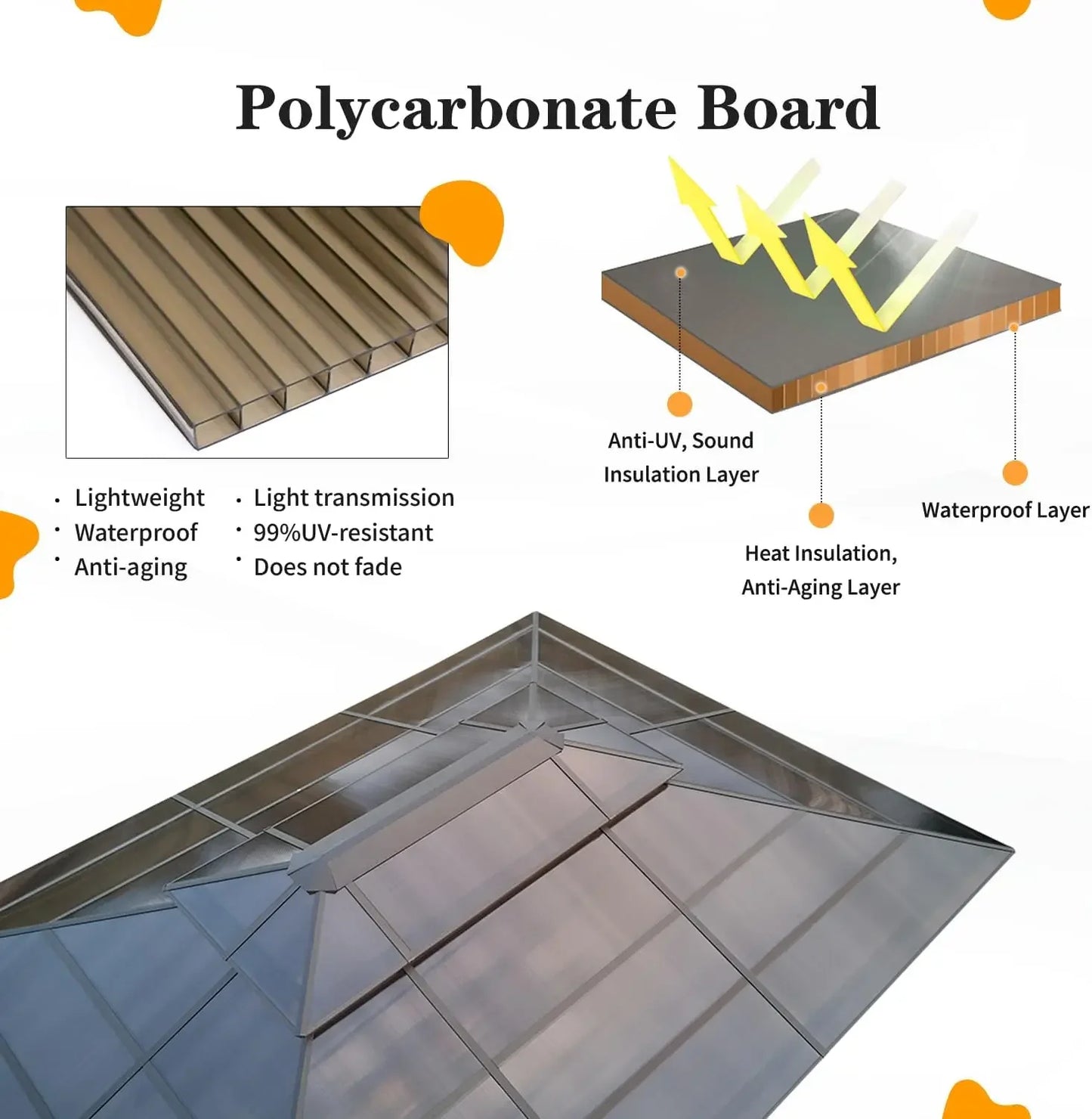 10x13 Hardtop Gazebo Outdoor Polycarbonate Double Roof Canopy Aluminum Frame Permanent Pavilion with Curtains and Netting