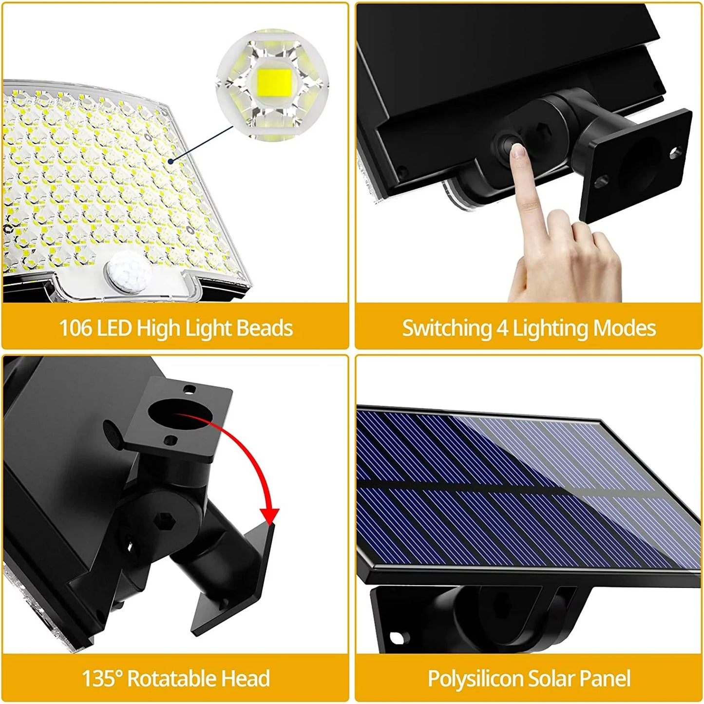 Solar Outdoor LED Motion Sensor Light with Remote Waterproof Security Flood Light for Patio Garage Porch and Yard