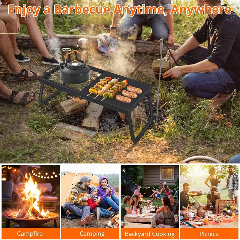 Folding Campfire Grill Heavy Duty Steel Mesh Grate Portable Grilling Rack