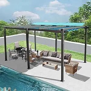 Domi Outdoor Living 10 X 10 Outdoor Retractable Pergola with Weather Resistant Canopy Aluminum Garden Patio Grill Gazebo