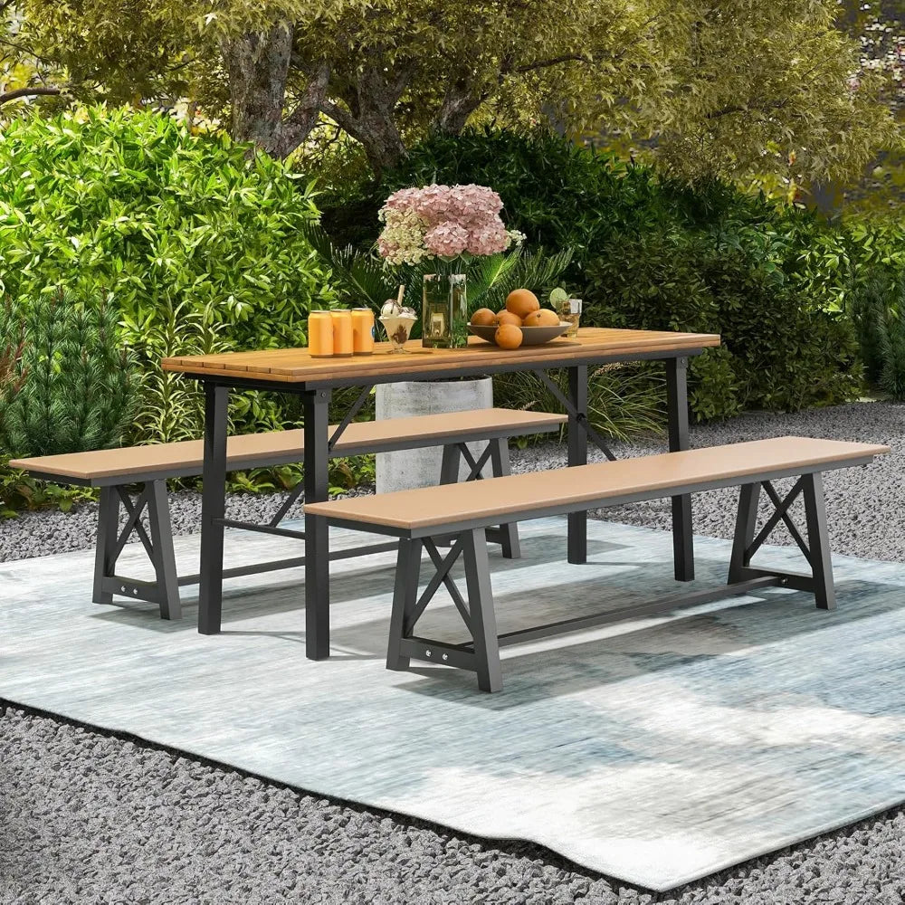Outdoor Bench Set of 2 Garden Bench 72 Inch Long Metal Frame 1100 Pounds Capacity Weatherproof