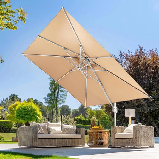 wikiwiki 10x13 FT Rectangular Cantilever Patio Umbrella, Offset Umbrella Outdoor Patio with 360° Rotation and Unlimited Tilting