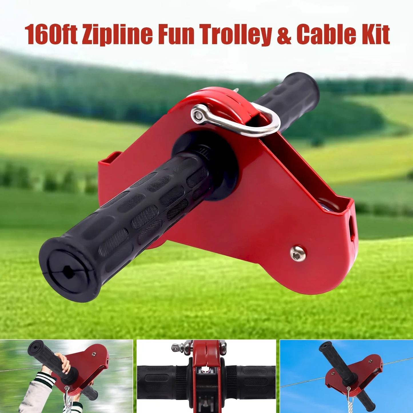 160FT Zipline Set with Stainless Steel Spring Brake & Seat for Exciting Outdoor Adventures Camping Tools Hiking Accessories