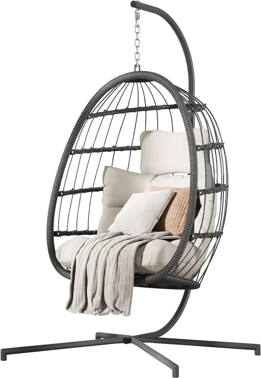 Double Hanging Egg Chair with Stand Patio Hammock Swing Chair Cushion Loveseat for Bedroom Balcony Garden Indoor Use