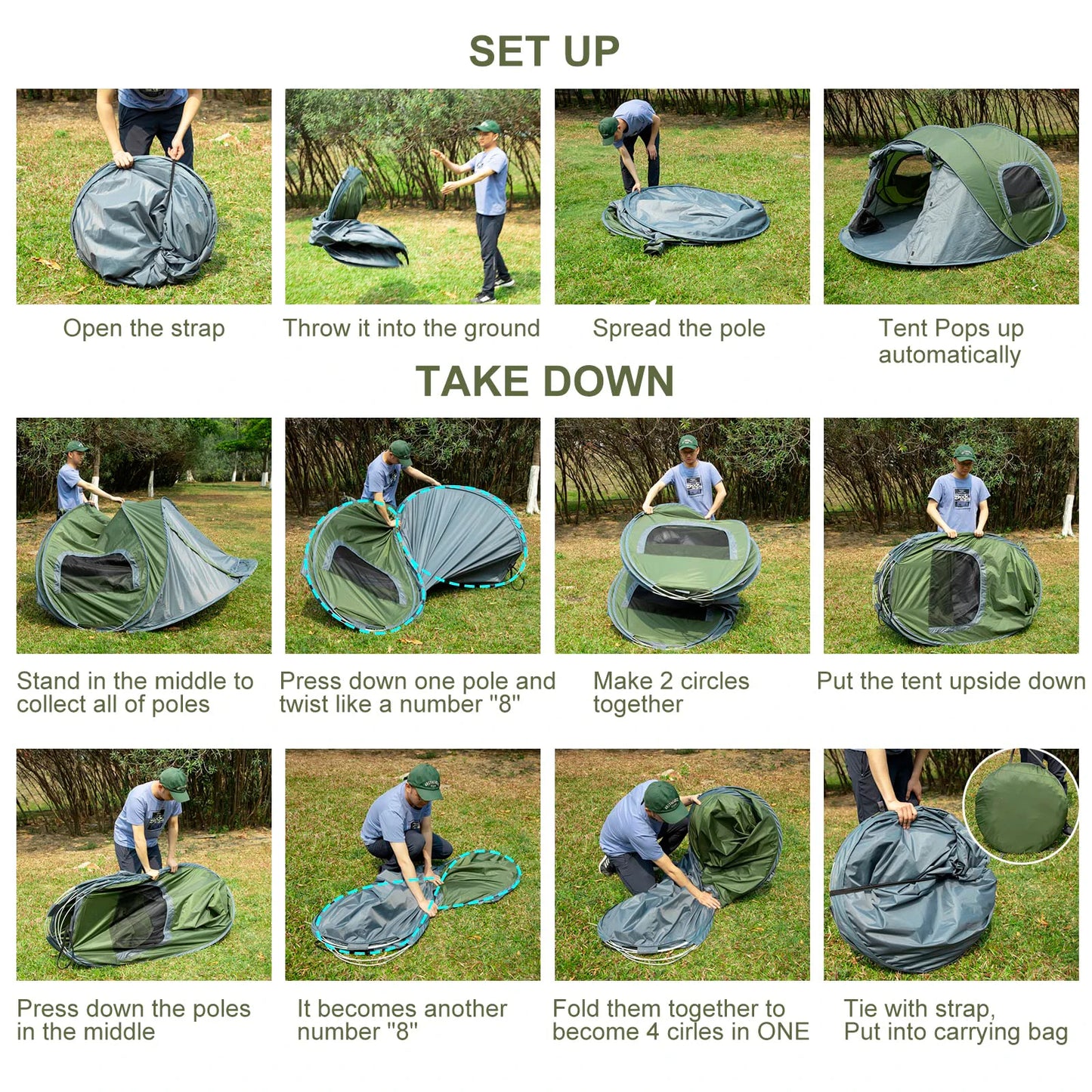 3-4 People Outdoor Throw Open Tent Automatic Pop Up Tents